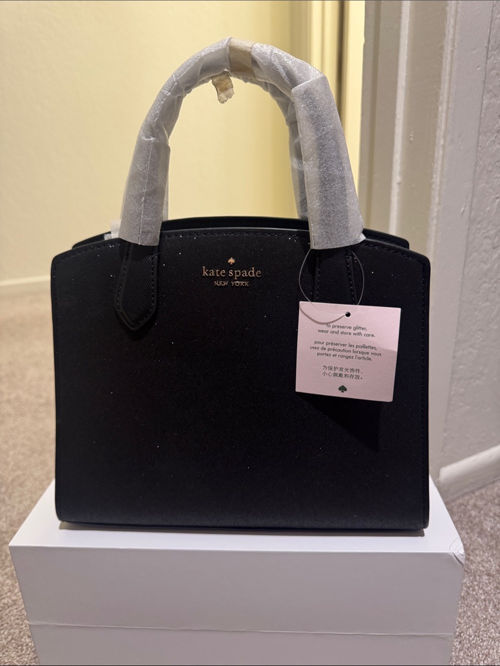 kate spade Black Structured Satchel with Gold Logo